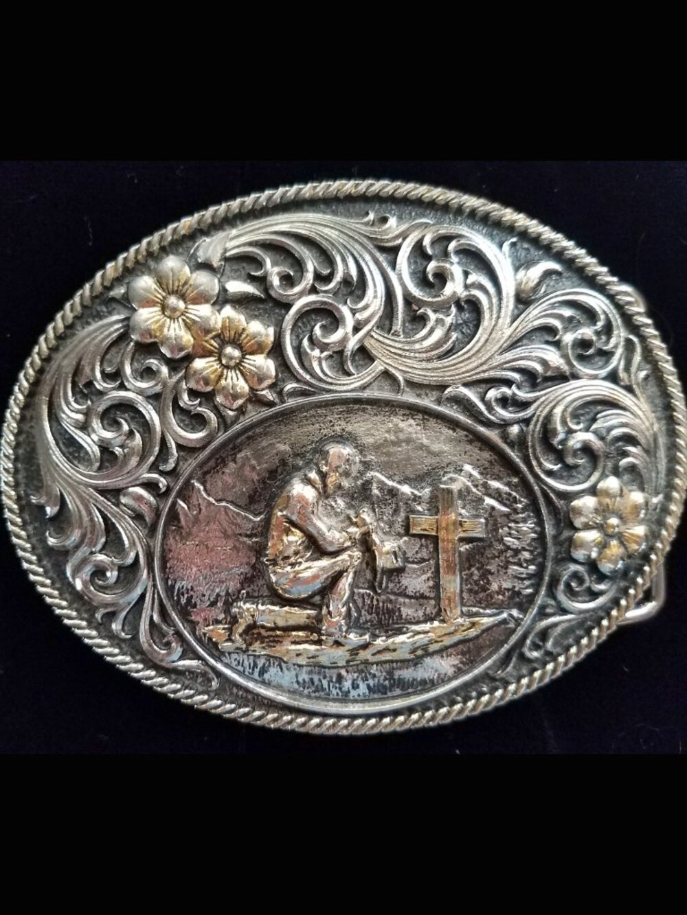 Montana Silversmiths Ornate Silver Praying Cowboy Western Attitude Belt Buckle